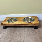 Eiche Design Futterstation für kleine Hunde mit Edelstahlnäpfen