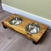 Eiche Design Futterstation für kleine Hunde mit Edelstahlnäpfen