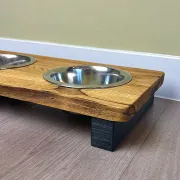 Eiche Design Futterstation für kleine Hunde mit Edelstahlnäpfen