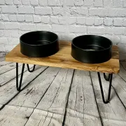 Eiche Design Futterstation mit Keramiknäpfen